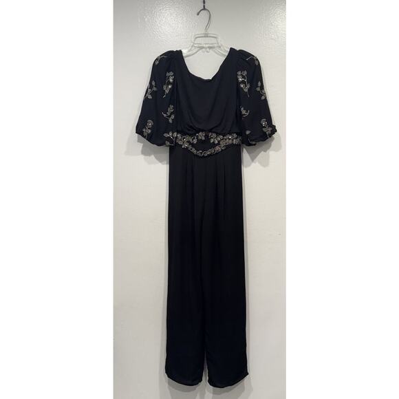 Hope & Ivy Black Embellished Beaded Romilie Jumpsuit Tie Back Size 10 Evening - Picture 1 of 10